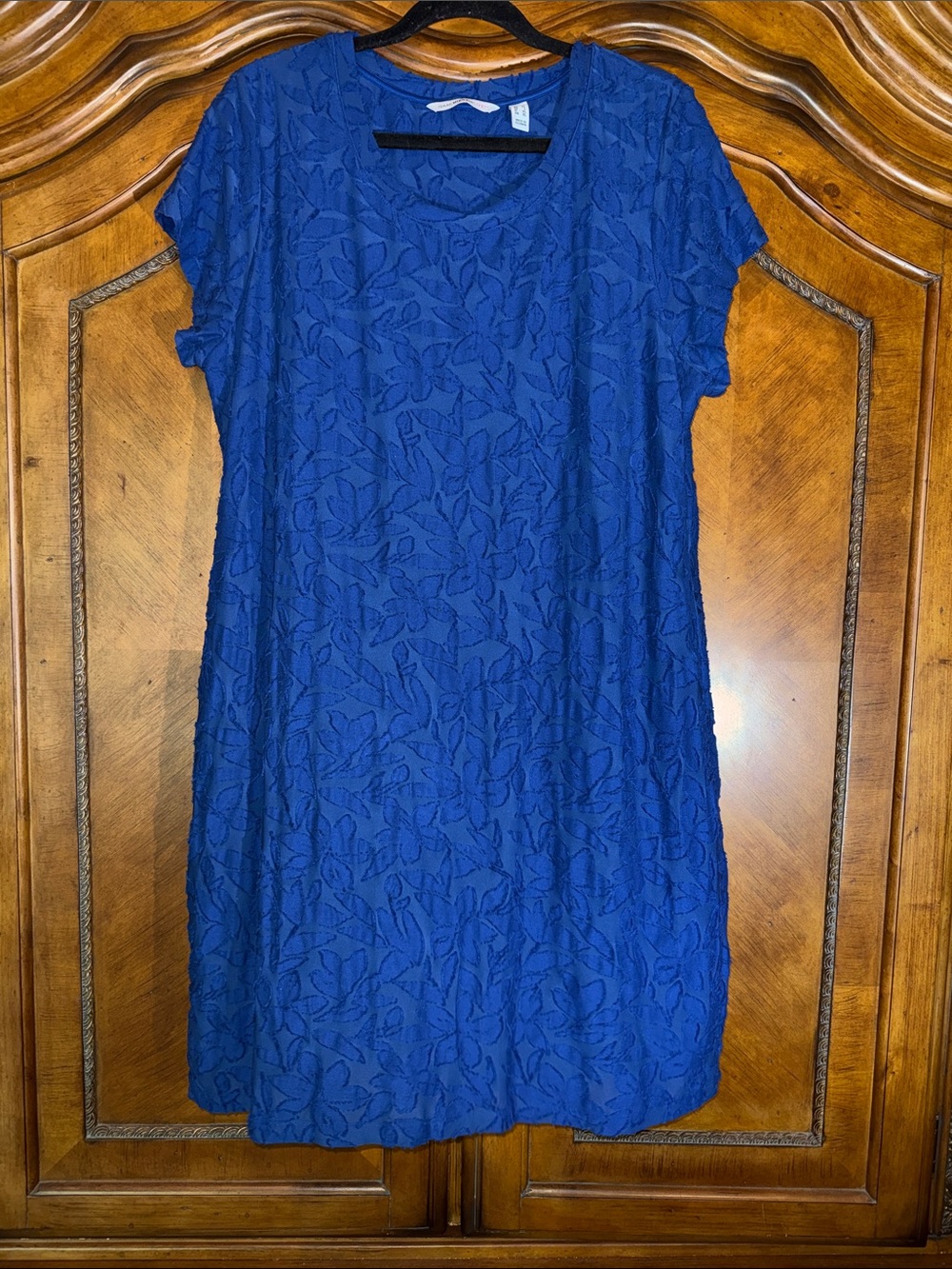 Isaac Mizrahi Blue Short Sleeve Floral Textured Mini Dress